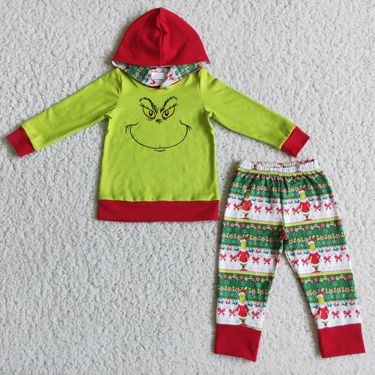 Boys Christmas Outfits Long Sleeves Hoodies Joggers Green