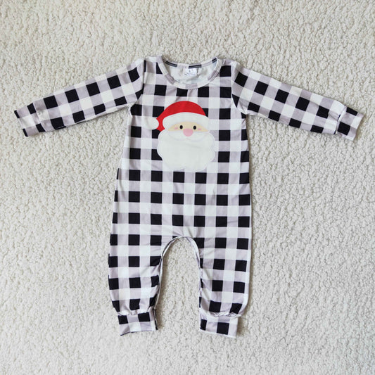 Boys Christmas Santa Rompers Black White Grid