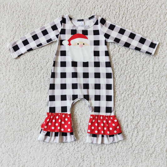 Girls Christmas Santa Rompers Black White Grid