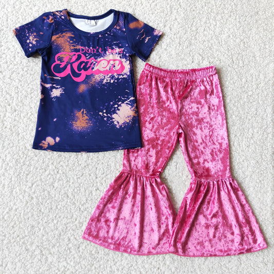 Girls Don's be a Raien Outfits Short Sleeves Bell Bottom Velvet