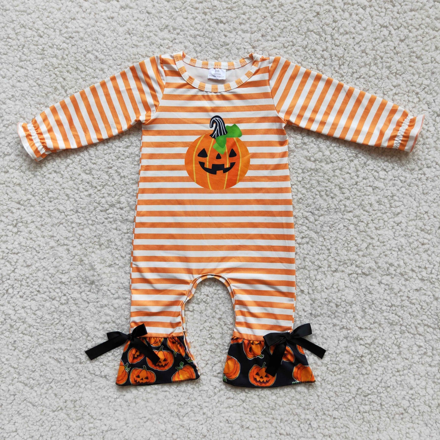 Girls Halloween Pumpkin Rompers Orange Stripe