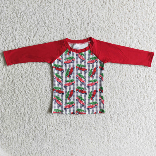 Boys Christmas Tree Car Shirt Top Long Sleeves