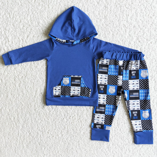 Boys Back the Blue Outfits Long Sleeves Hoodies Joggers