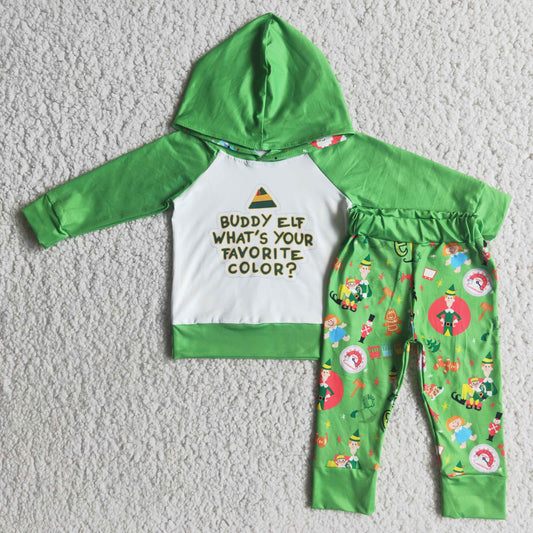 Boys Cartoon Green Outfits Long Sleeves Hoodies Joggers