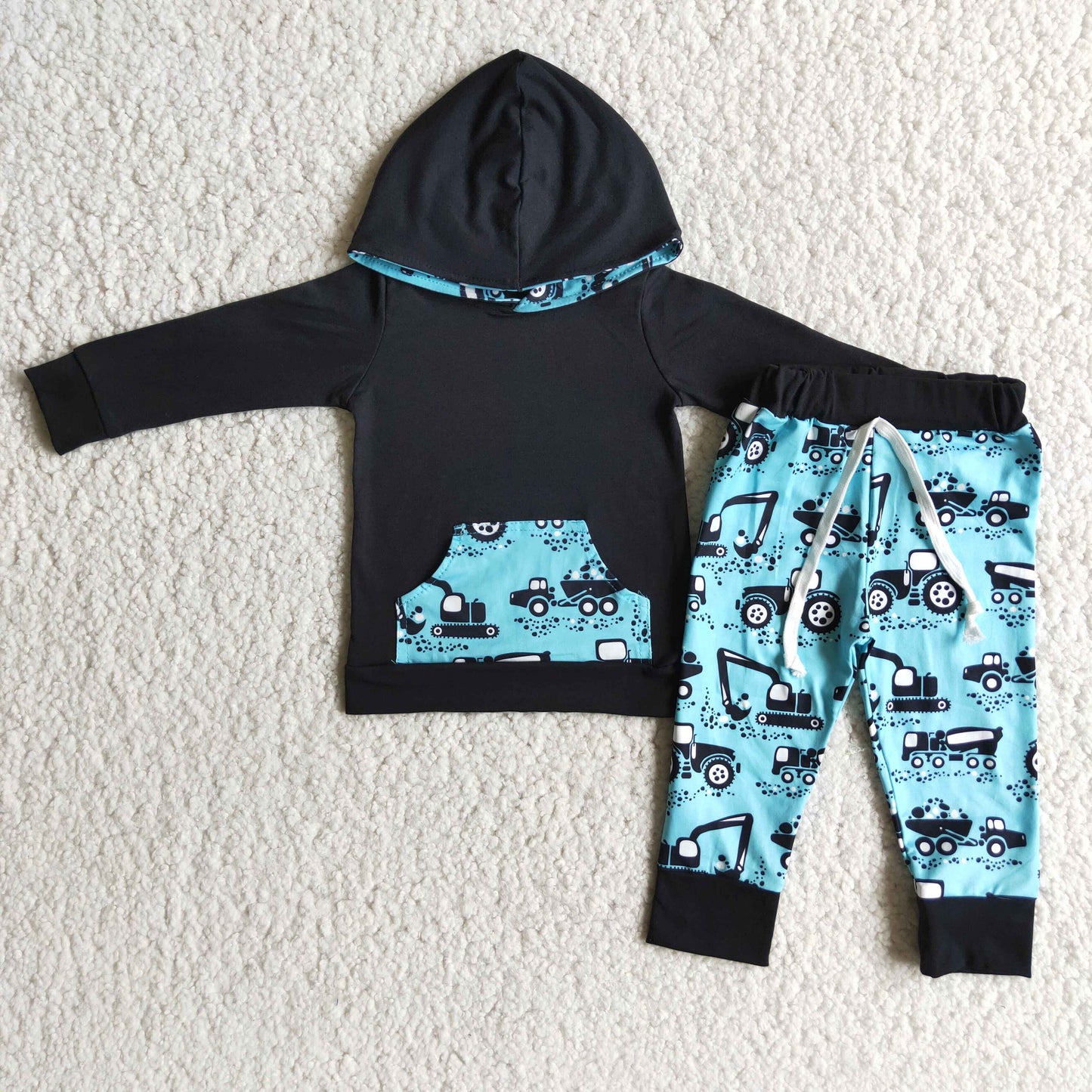 Boys Tractor Outfits Long Sleeves Hoodies Joggers Black