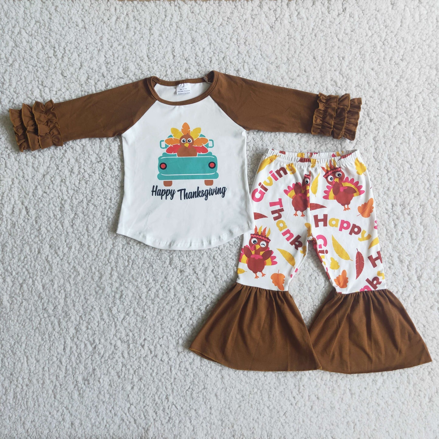 Girls Happy Thanksgiving Turkey Outfits Long Sleeves Pants