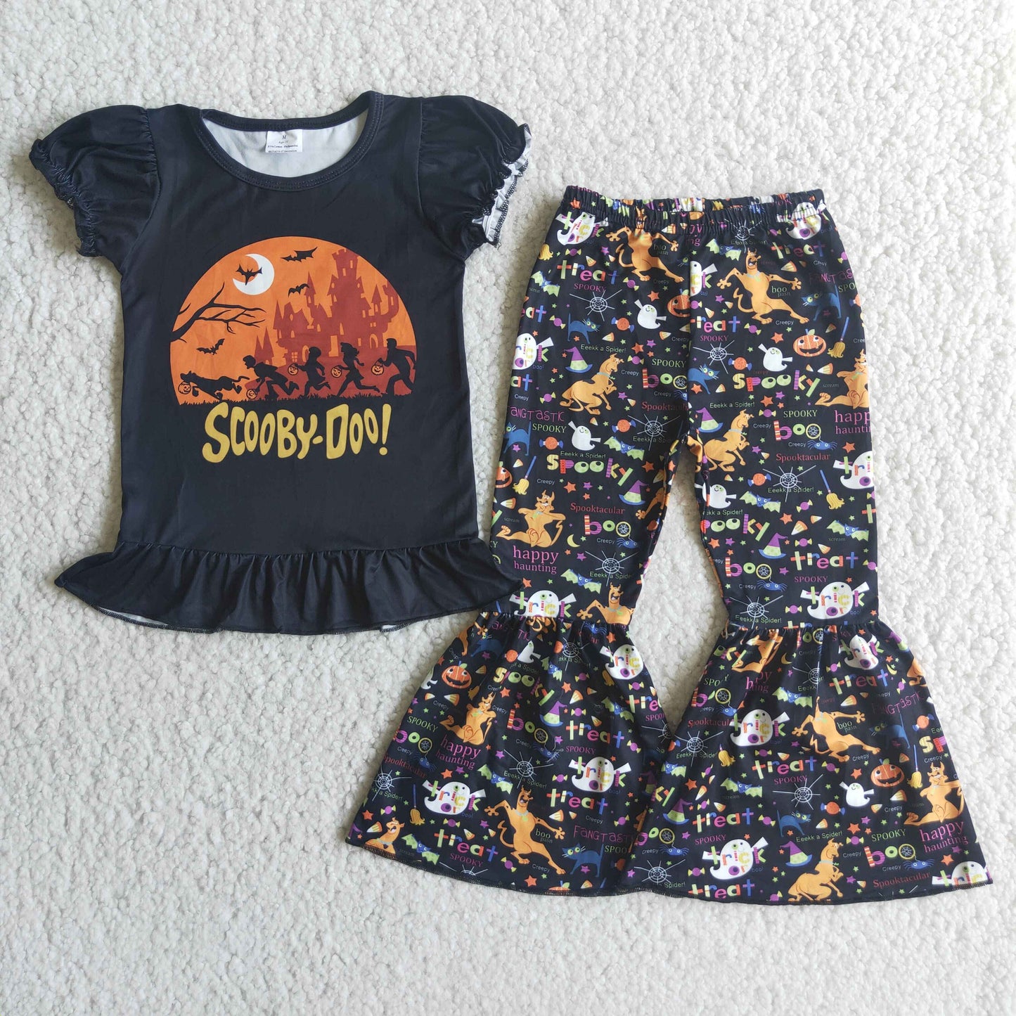 Girls Scooby-Doo Outfits Short Sleeves Bell Bottom Pants Black