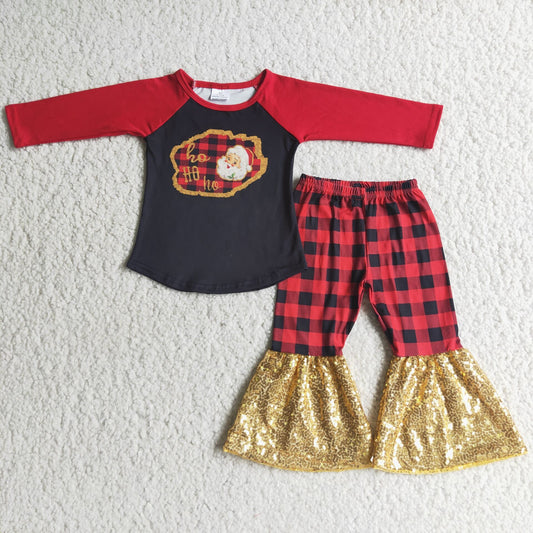 2.99 6 C9-5 Girls Christmas Santa Baby Outfits Long Sleeves Checked Pants