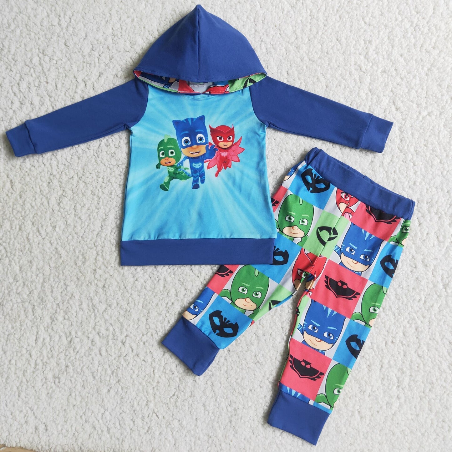 Boys Cartoon Outfits Long Sleeves Hoodies Joggers Blue