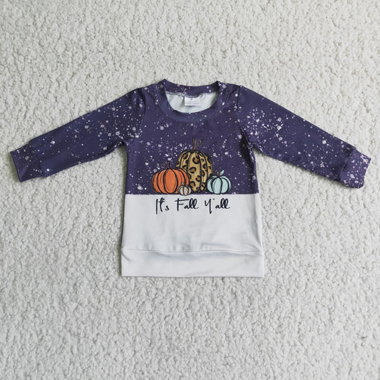 Boys Pumpkin Shirt Top Purple Long Sleeves