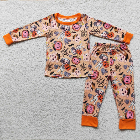 Boys Halloween Pajamas Long Sleeves Joggers Orange