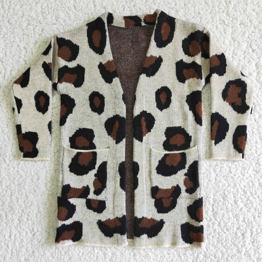 Girls Leopard Sweater Coat Jacket