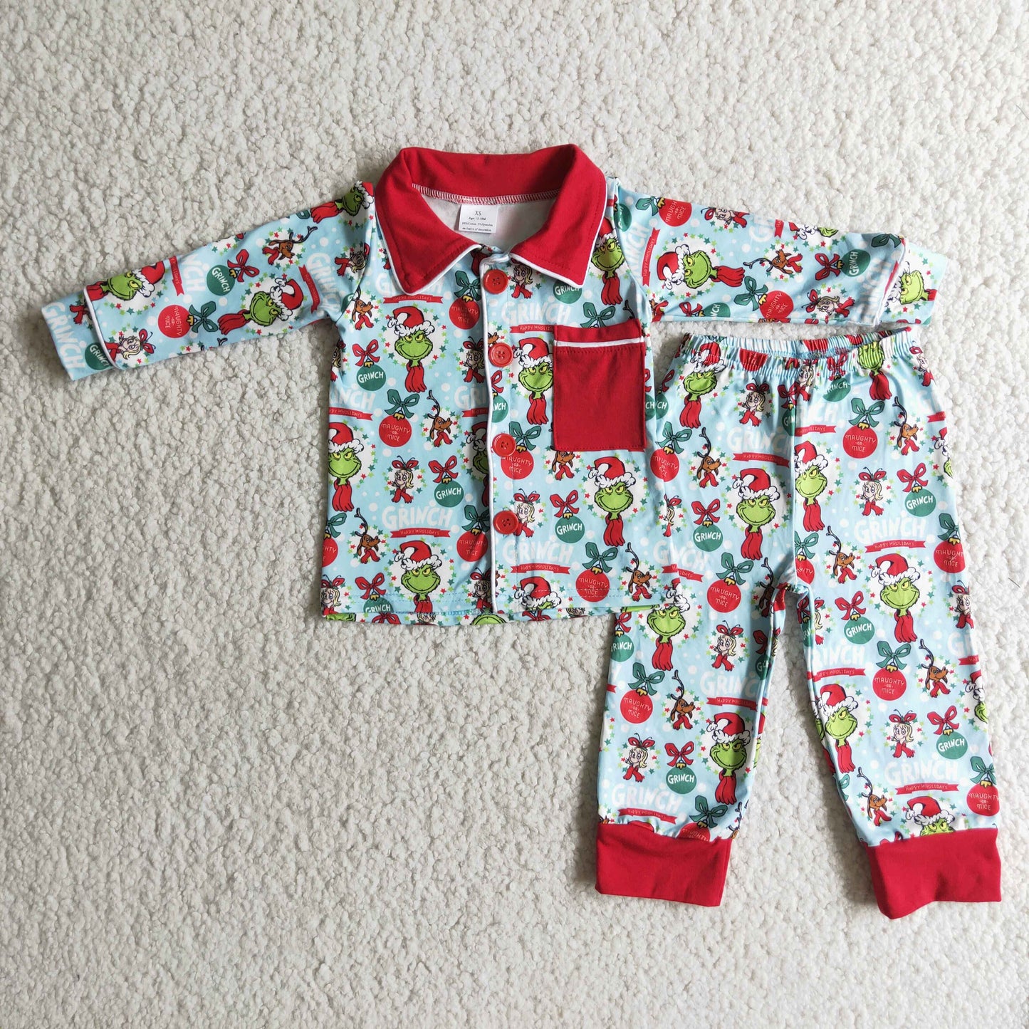 Boys Christmas Pajamas Long Sleeves Pants Red