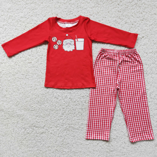 Boys Christmas Santa Outfits Long Sleeves Red Pants