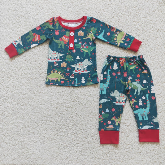 Boys Christmas Dinosaurs Pajamas Long Sleeves Joggers