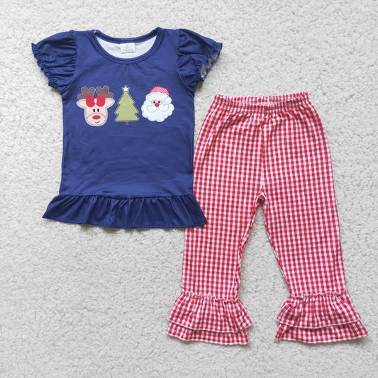 2.99 D1-2 Girls Christmas Outfits Bubble Sleeves Red Pants