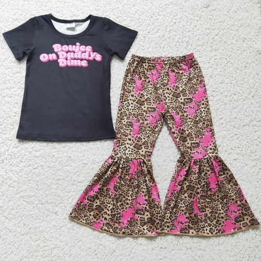 Girls Daddy's Dime Outfits Short Sleeves Leopard Pants