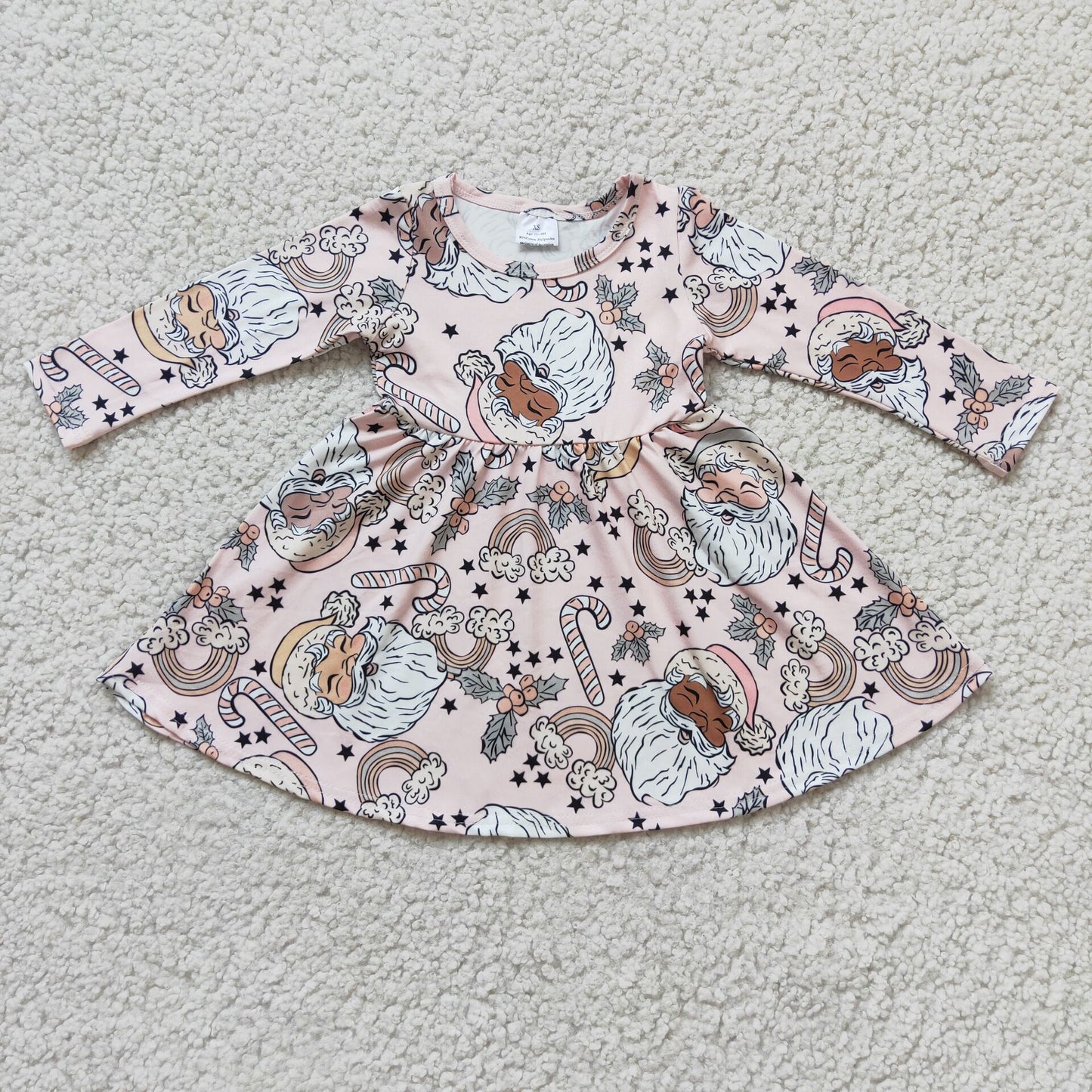 1.99 6 A9-3 Girls Christmas Santa Dress Long Sleeves Pink