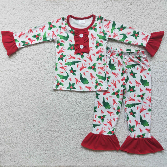 6 A2-27 Girls Dinosaur Pajamas Long Sleeves Joggers Red