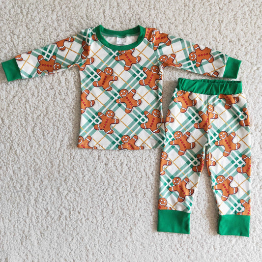 Boys Christmas Pajamas Long Sleeves Green