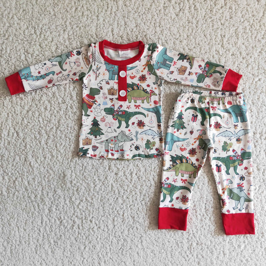 Boys Christmas Dinosaur Pajamas Long Sleeves Joggers