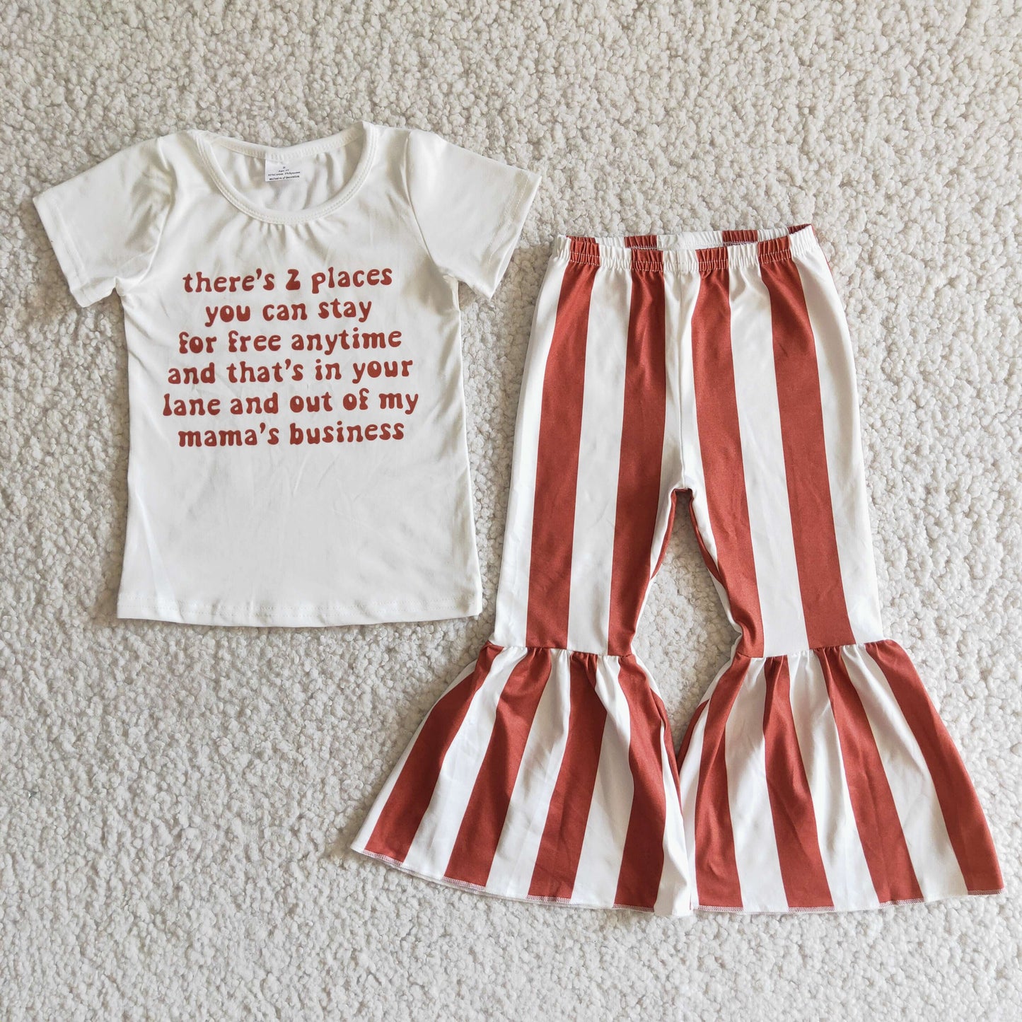 Girls Letters Outfits Short Sleeves Bell Bottom Stripe