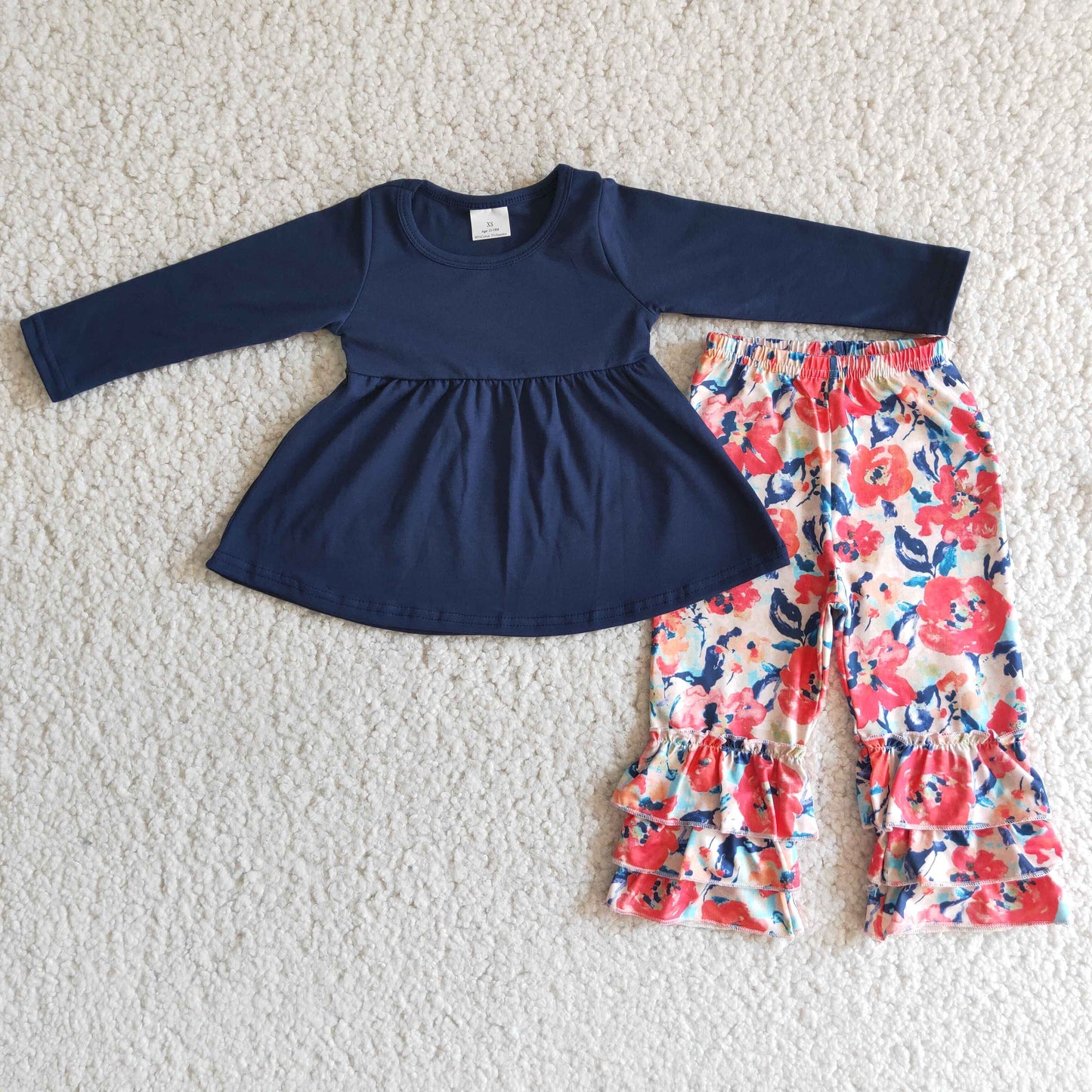 Girls Floral Outfits Navy Long Sleeves Pants