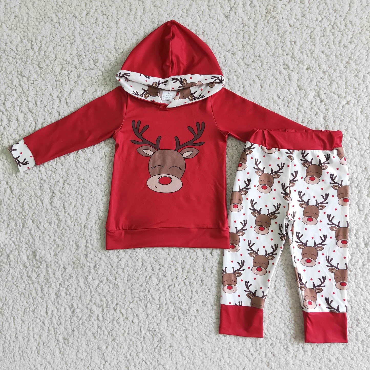 Boys Christmas Reindeer Outfits Long Sleeves Hoodies Joggers Red