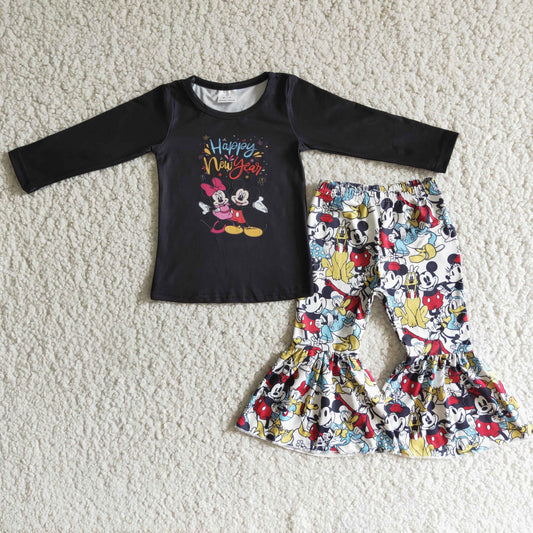 2.99 6 B1-18 Girls Happy New Year Outfits Long Sleeves Black