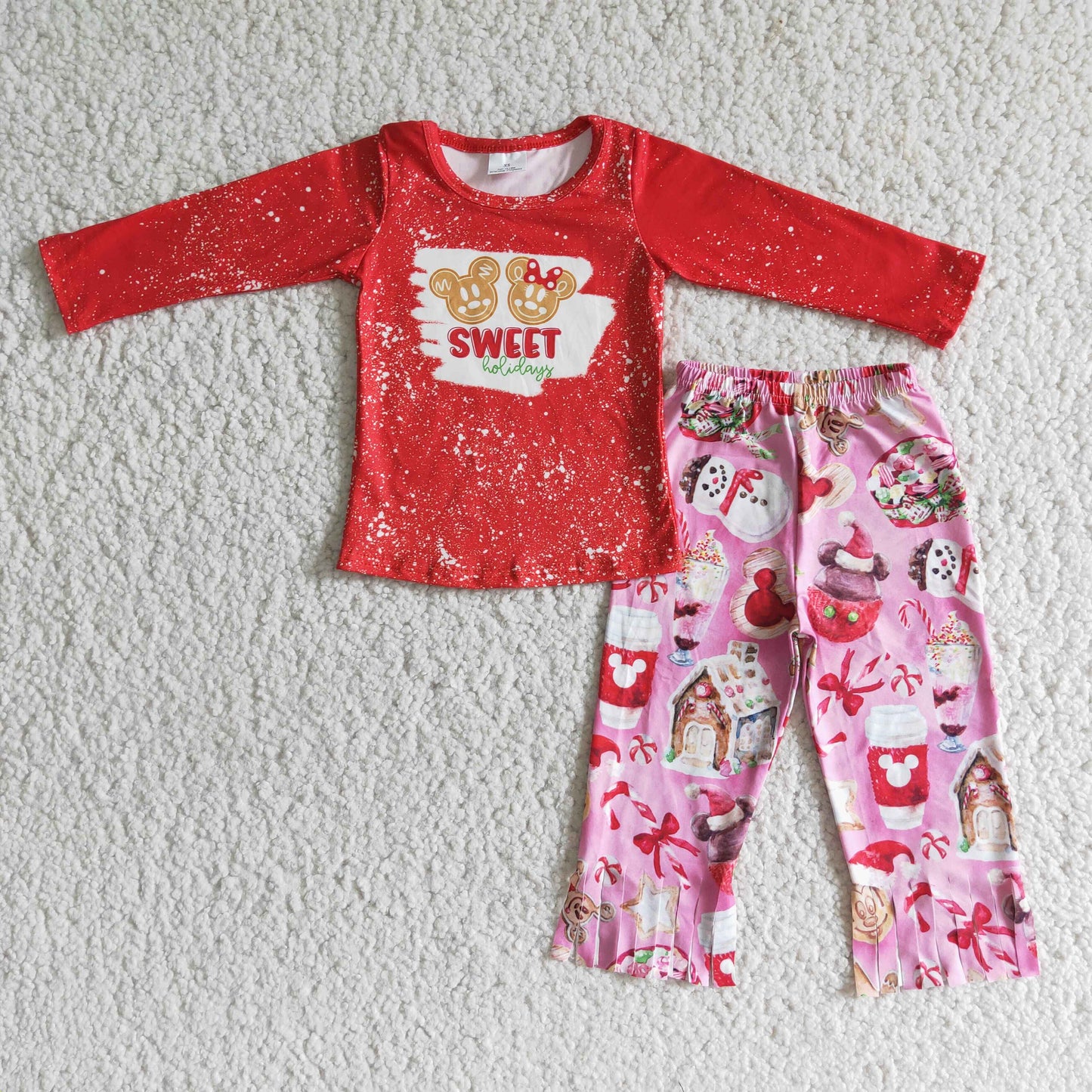 6 B1-17 Girls Sweet Holidays Outfits Long Sleeves Red Pants