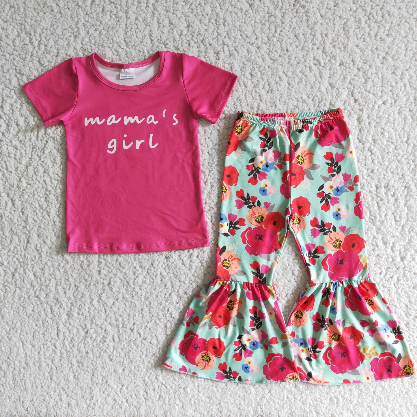 Mama's Girl Short Sleeves Bell Bottom Floral Outfits