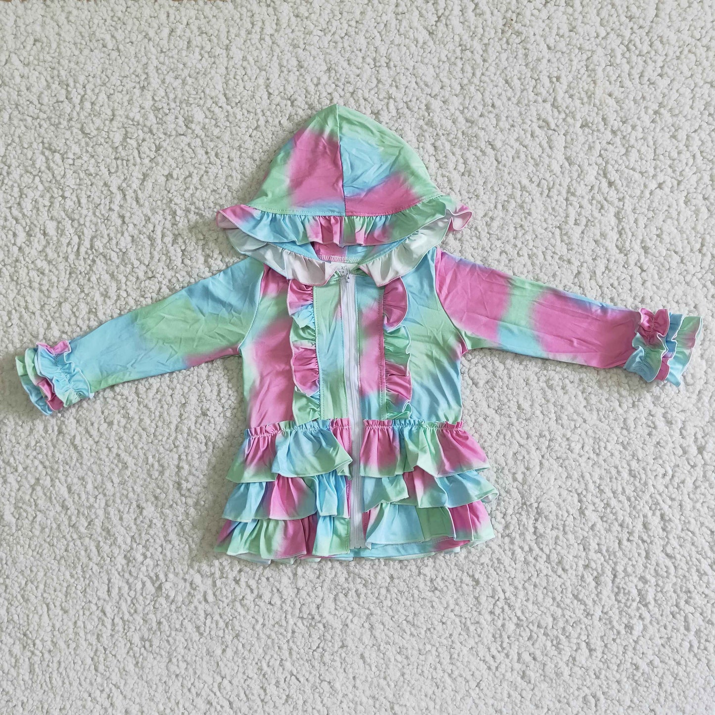 Girls Tie-dye Top Jacket Coat Hoodies Zip