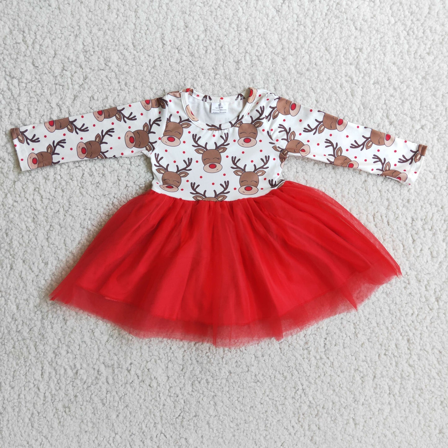 6 A4-20 Girls Christmas Reindeer Tulle Dress Long Sleeves