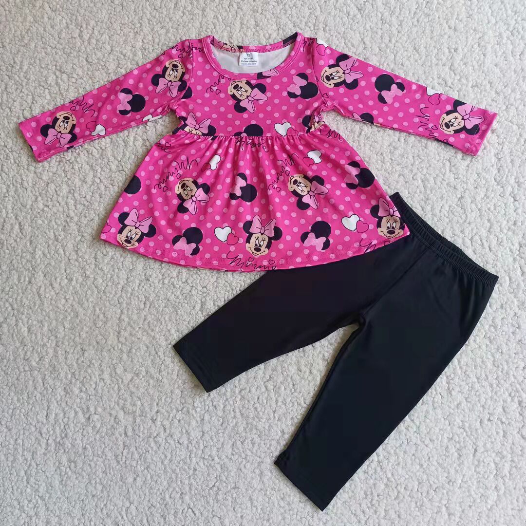 Girls Cartoon Outfits Long Sleeves Black Pants