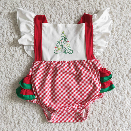 2.99 E3-28 Girls Christmas Tree Rompers Flutter Sleeves