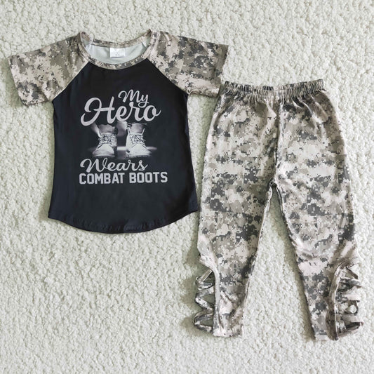 Girls combat boots Outfits Short Sleeves Pants Army Green Camo Sales