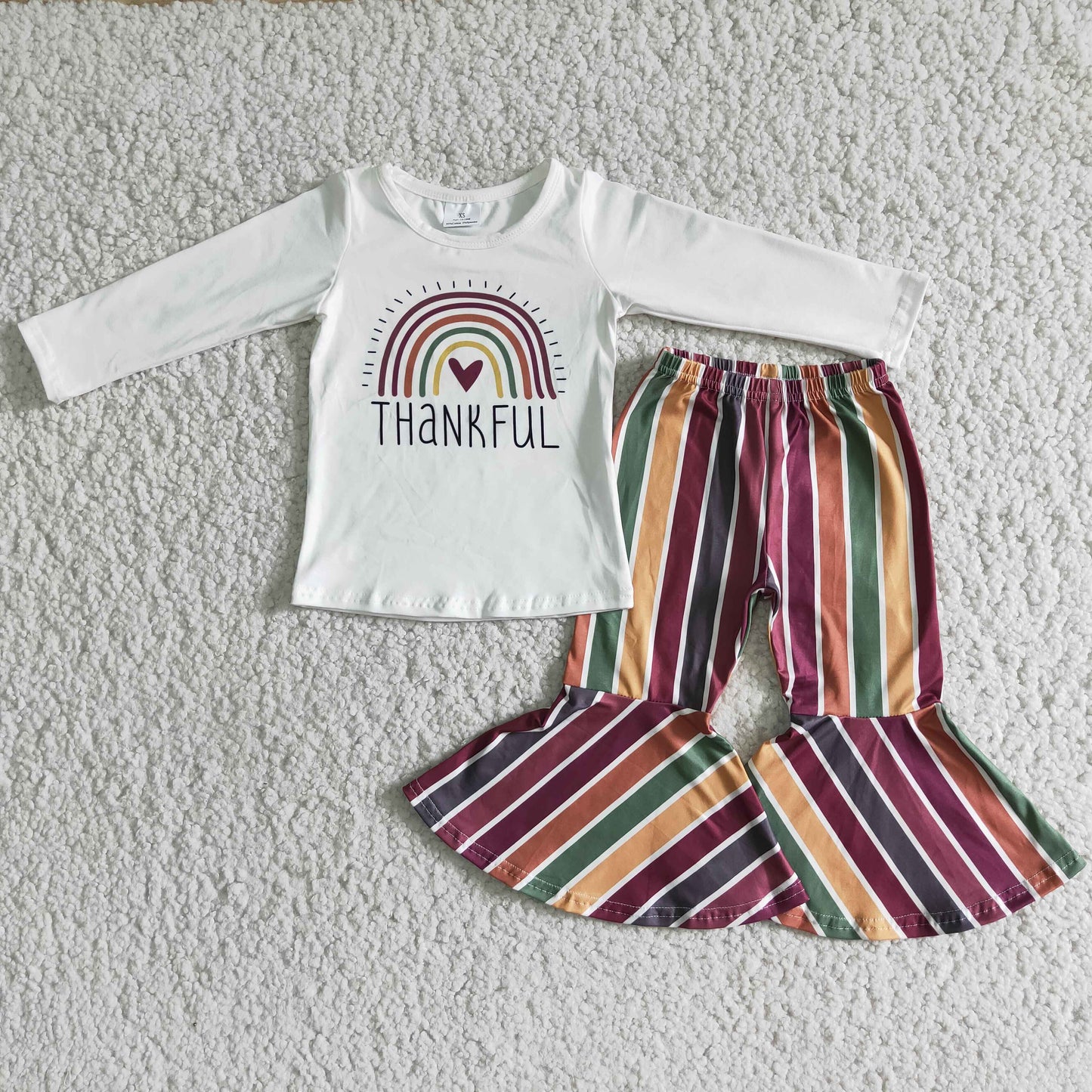 Girls Thankful Outfits Long Sleeves Stripe Pants