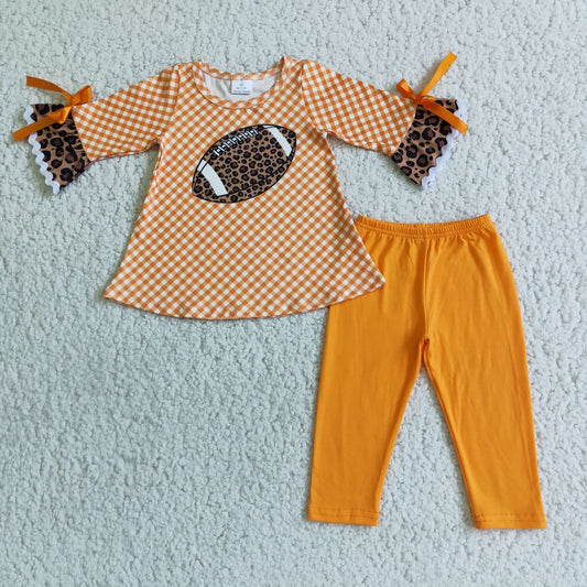 Girls Football Outfits Short Sleeves Orange Pants