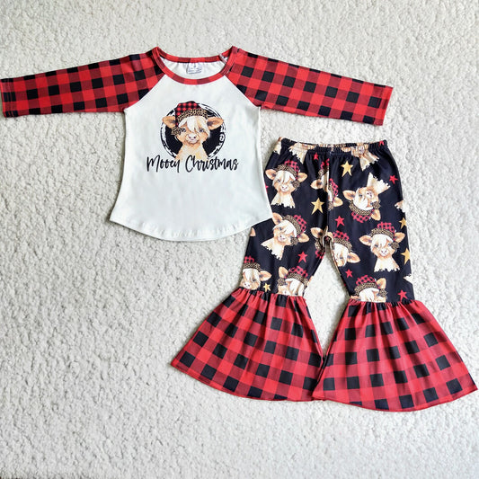 6 A7-11 Baby Girls Merry Christmas Outfits Long Sleeves Cow