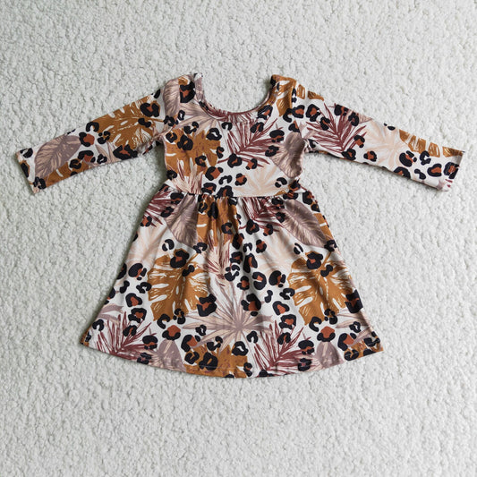 6 B7-3 Girls Leopard Dress Long Sleeves Brown