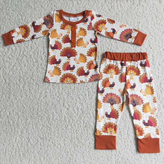 Boys Thanksgiving Turkey Pajamas Long Sleeves Joggers