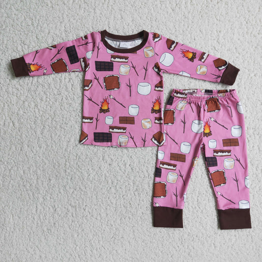 Girls Winter Pajamas Long Sleeves Joggers Pink