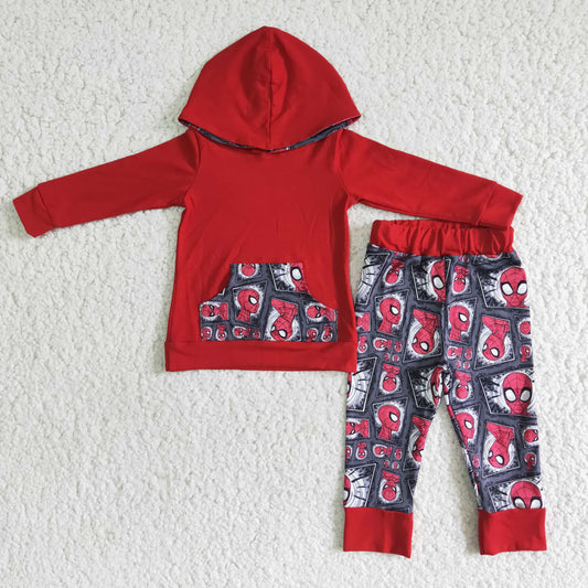 Boys Red Outfits Long Sleeves Hoodies Joggers