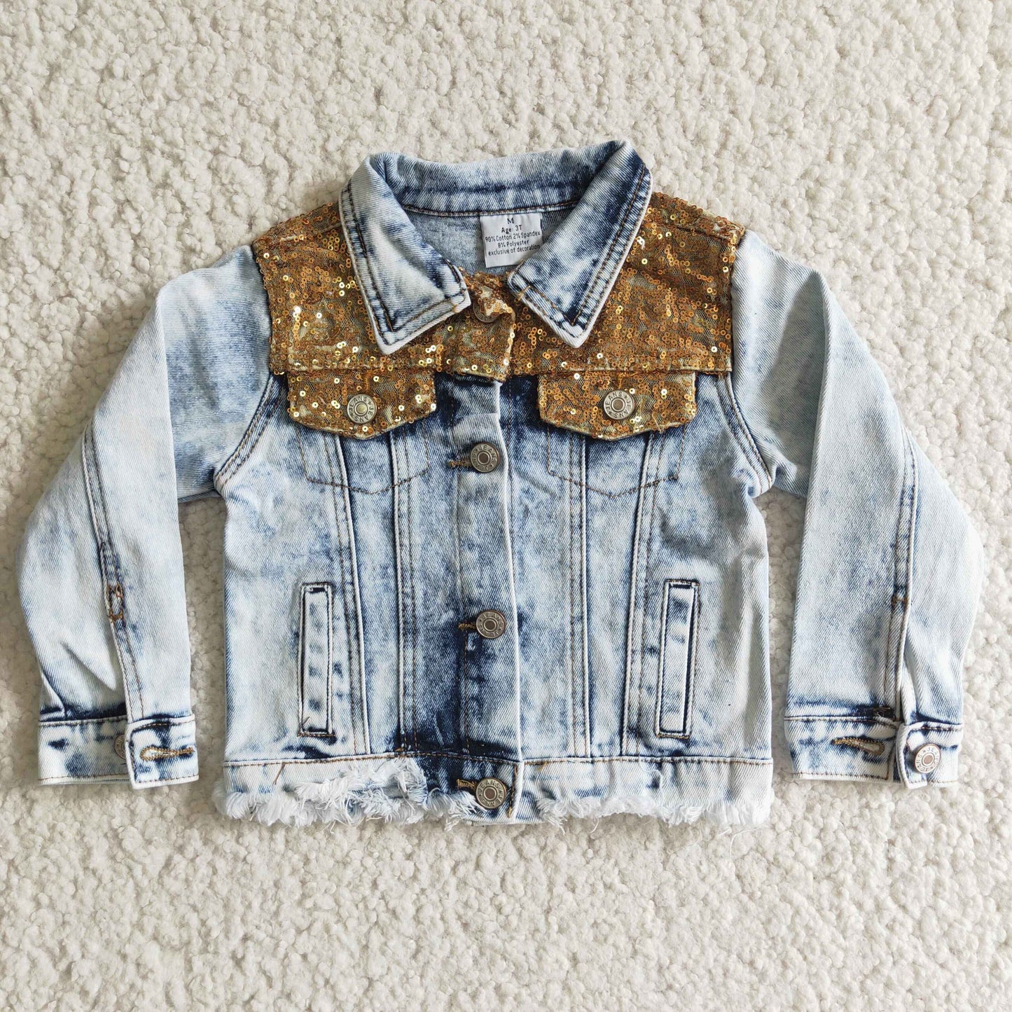 Girls Sky Blue Denim Jacket Sequined