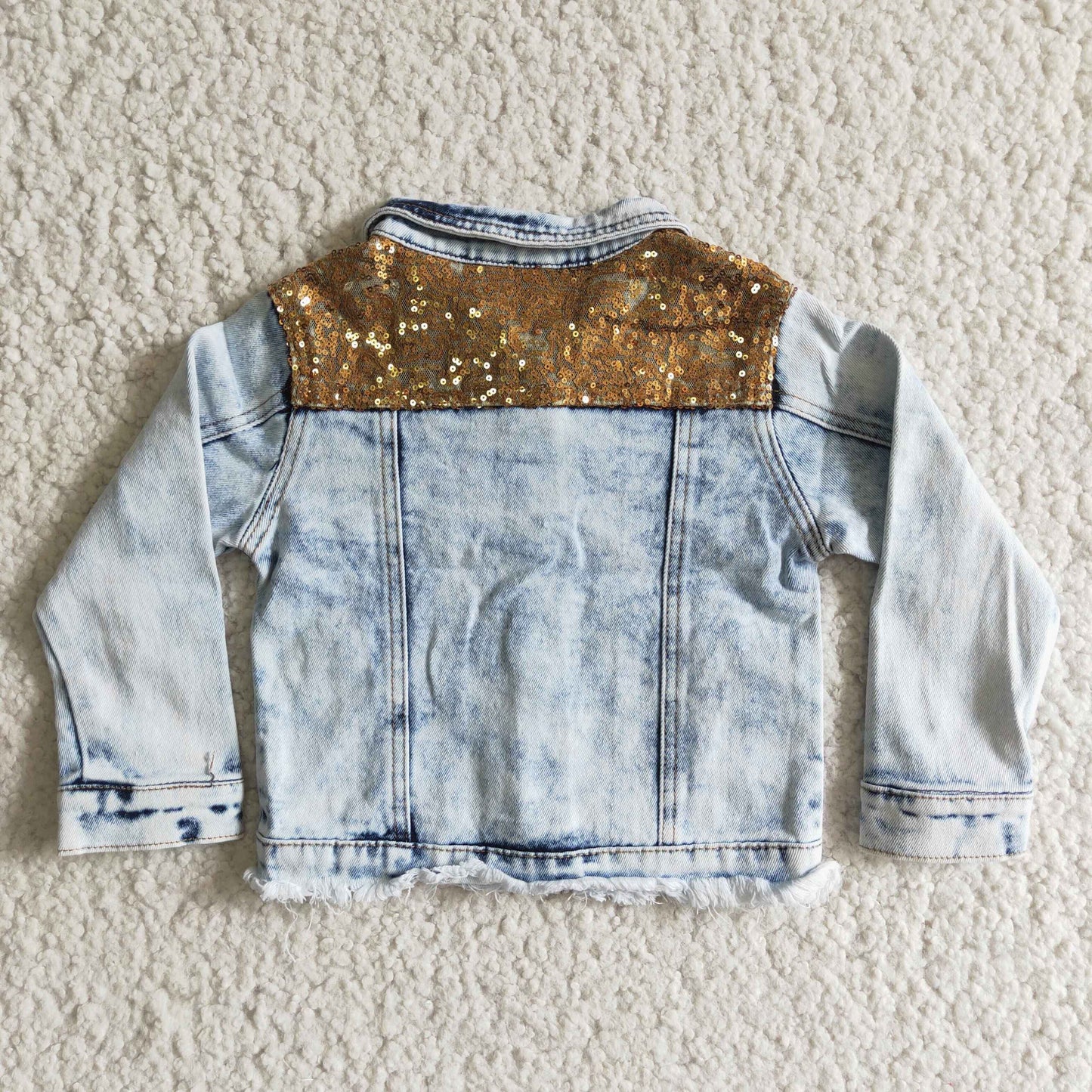 Girls Sky Blue Denim Jacket Sequined