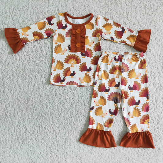 Girls Thanksgiving Turkey Pajamas Long Sleeves