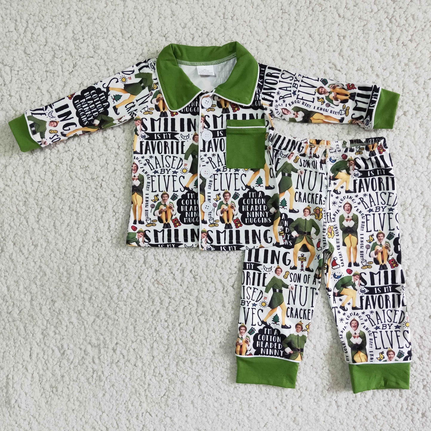 Boys Elves Pajamas Long Sleeves Green Pants