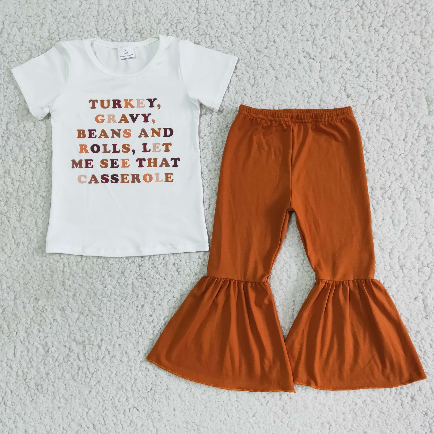 Girls Turkey Gravy Outfits Short Sleeves Brown Pants