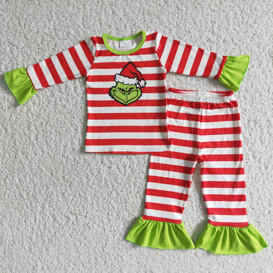 Girls Christmas Pajamas Long Sleeves Stripe Pants
