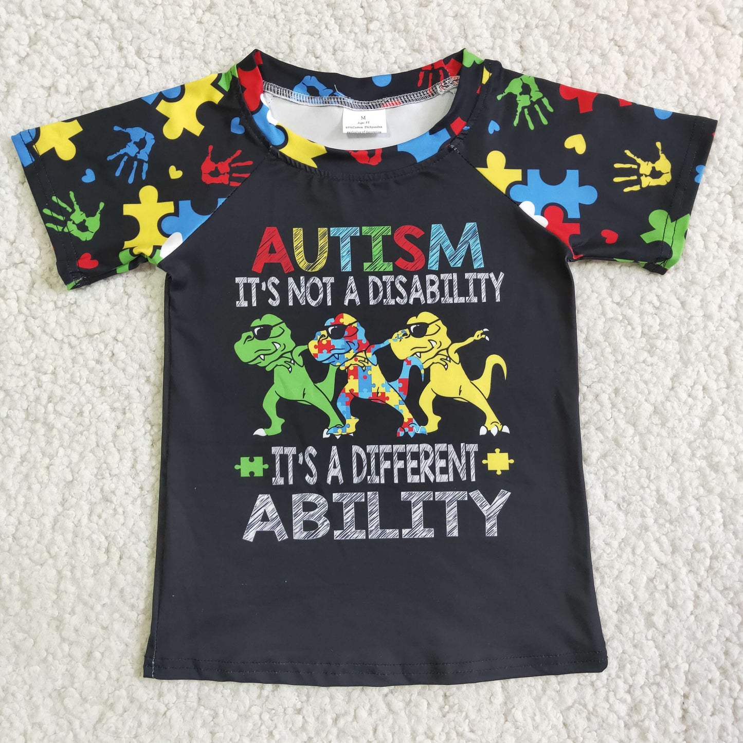 Boys Autism Shirt Top Short Sleeves Black